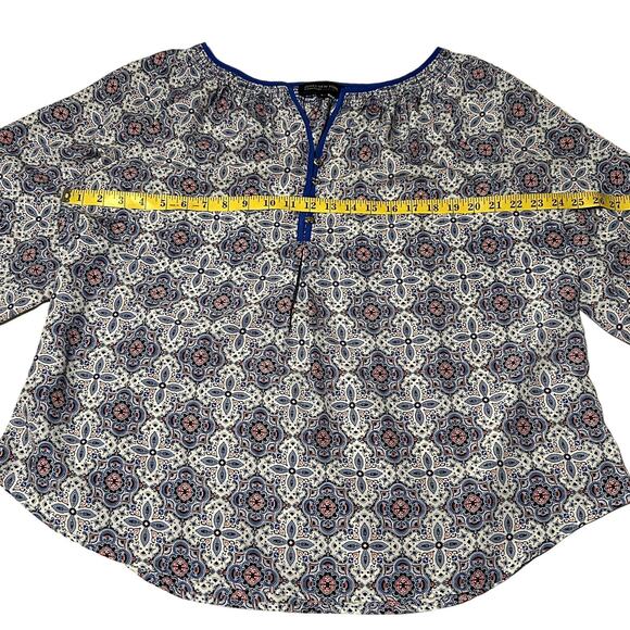 JONES NEW YORK Signature Woman Top 1X Boho Blouse Printed Peasant Popover - Picture 3 of 7